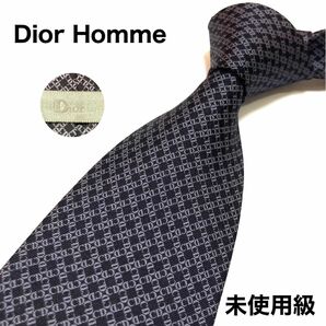 【未使用級】Dior Homme ディオール　ネクタイ　紺　CDロゴ　総柄　銀タグ　ロゴグラム　ネイビー　ブラック