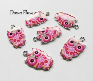 【D-0240】8pcs　フクロウ　24×13mm　ピンク　チャーム　ハンドメイドパーツ