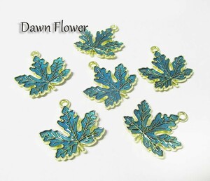 【D-0792】7pcs　紅葉　21mm　ブルー　チャーム　ハンドメイドパーツ