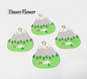 【D-0542】5pcs　山　28×25mm　グリーン　チャーム　ハンドメイドパーツ