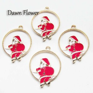 【D-0620】5pcs　サンタクロース　32×25mm　レッド　チャーム　ハンドメイドパーツ