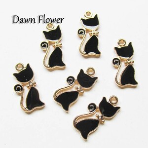 【D-0939】10pcs　ねこ　20×10mm　ブラック　チャーム　ハンドメイドパーツ