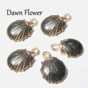 【D-1216】10pcs　貝殻　19×13mm　ブラック　チャーム　ハンドメイドパーツ