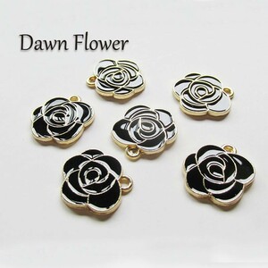 【D-1167】10pcs　バラ　15×14mm　ブラック　チャーム　ハンドメイドパーツ