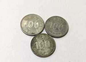 ☆N78454: 稲穂 100円銀貨 3枚 記念硬貨 貨幣 通貨 アンティーク コレクション 中古