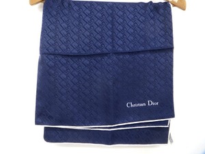 ◎K78143-2:Christian Dior クリスチャンディオール スカーフ ロゴ トロッター柄 ストール ネイビー 中古