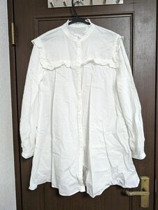 GU シャツワンピース ホワイト シャツ ロングシャツ ブラウス 白 コットン
