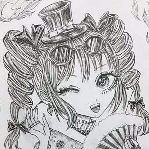 東方project依神女苑　モノクロ　ハガキ　手描きイラスト　自作イラスト　東方プロジェクト