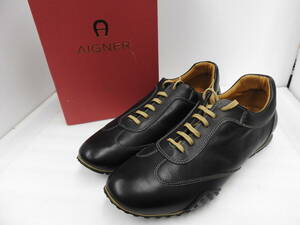 ☆AIGNER(アイグナー) メンズ レザースニーカー サイズ44(27cm) ブラック☆