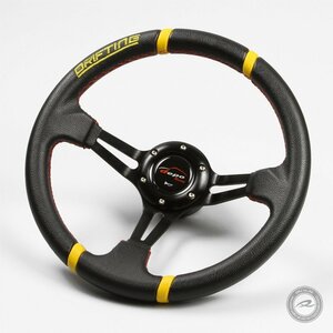 注目！ ステアリング 32φ ディープコーン 70mm フェイクレザーPVC DRIFTING 赤色クロスステッチ「DD32P」