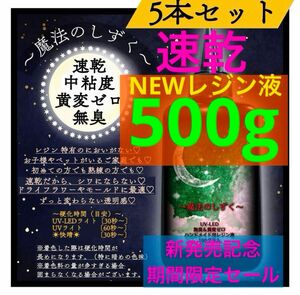 レジン液/100g5本/無臭/黄変ゼロ◆速乾中粘度のみ新発売期間限定価格◆大容量　においの気にならない　レジン　UVレジン液