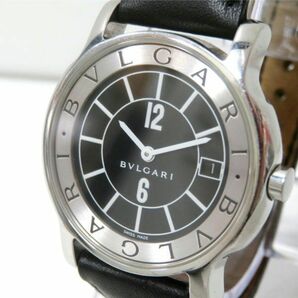 動作品 BVLGARI/ブルガリ Solotempo ST35S ソロテンポ メンズ腕時計 レザーベルト ブラック×シルバーの画像3