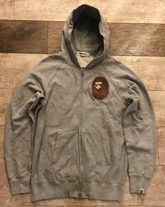 A BATHING APE アベイシングエイプ クラシック 猿顔 刺繍 フルジップ スウェット パーカー FULL ZIP HOODIE ダブルジップ 正規品 サイズ L