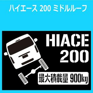 JM)TOYOTA_HIACE_ハイエース_200_van_middle_wide_リフトアップup_後面rear_900kg 最大積載量 ステッカー シール