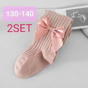 【2セット】130-140 キッズタイツ リボン レギンス 靴下 入園 入学 女の子 フォーマル ピンク