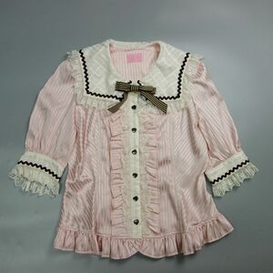 極美品 アンジェリック プリティ Angelic Pretty リボン レース ストライプ柄 シャツ ブラウス レディース ロリータ