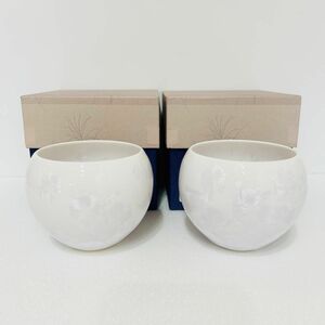 ★ 京焼 清水焼 陶窯 花結晶 白 お茶呑茶碗 2客 未使用品 ★