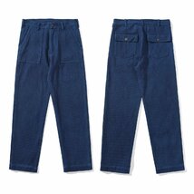 レトロ 藍染 刺し子 パンツ Fatigue Pants OG107 リメイク カーゴパンツ 軍事風 天然インディゴ 15oz 綿100% 厚手 濃紺 男前 XL_画像1