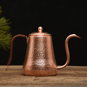 Art hand Auction Coffee Drip Pot Coffee Kettle Handmade Narrow Mouth Pot Pure Copper 500ml Camping Coffee Utensil Narrow Mouth Type, tea utensils, Cup and saucer, Coffee cup