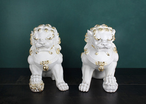 Art hand Auction 東洋彫刻 ライオン 獅子像 セット 動物 卓上 彫刻 彫像 置物 フィギュリン オブジェ インテリア 縁起物 樹脂 ハンドメイド, インテリア小物, 置物, 洋風