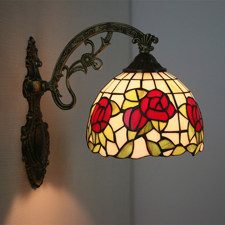 American Vintage Rose Wall Lamp Stained Glass Lamp Table Lamp Wall Hanging Wall Decoration Copper Iron Glass Handmade, illumination, table lamp, desk light