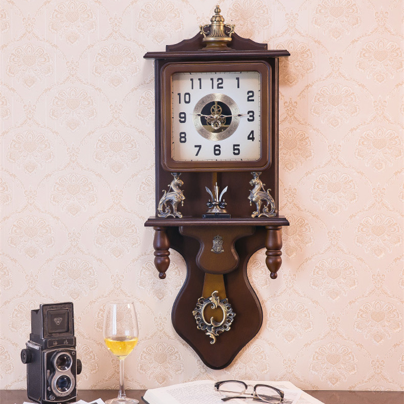 Traditional Style Antique Wall Clock Pendulum Clock Wall Clock Radio Controlled Wall Hanging Wood Almost No Sound Quiet Unique Gear Design Handmade, table clock, wall clock, wall clock, wall clock, analog