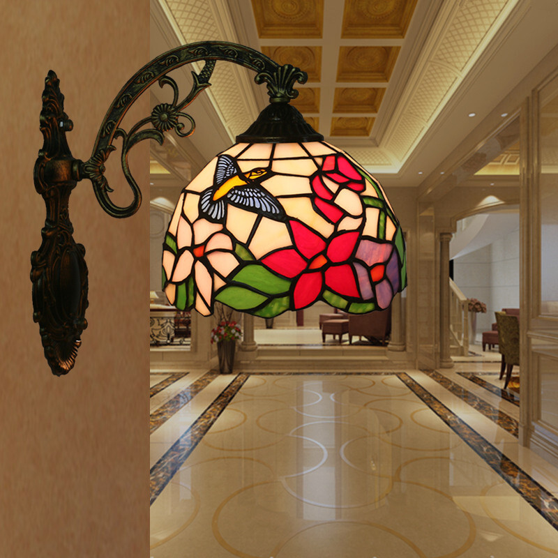 예술 전통적인 새 꽃 펜던트 램프 스테인드 글라스 램프 테이블 램프 벽 교수형 벽 장식 교수형 아연 합금 유리 수제 LED 호환, 조명, 테이블 램프, 책상 조명