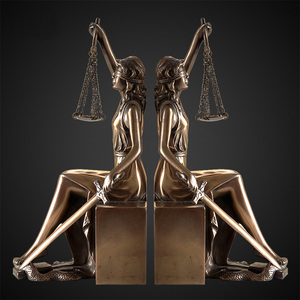 Art hand Auction 正義と力の象徴 正義の女神 ブックスタンド 彫刻 彫像 西洋 雑貨 オブジェ 置物 フィギュリン 銅 樹脂 ハンドメイド 手作り 2点セット, インテリア小物, 置物, 洋風