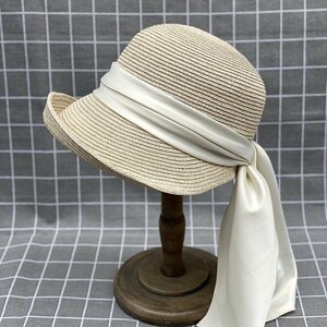 ハット 帽子 レディース 夏 フリーサイズ 草編み 麦わら帽子 リボン付き 日焼け対策 海辺 休暇 キャンプ ベージュ
