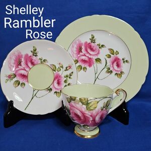レア Shelley シェリー ランブラーローズ トリオ カップ&ソーサー 皿 ピンクローズ 大輪バラ