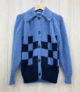 [ following addition chronicle equipped ]miumiu MiuMiu MMF217mo hair knitted cardigan blue cardigan size 36