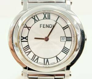 ジャンク 【稼働品】FENDI 003-6100G-211 腕時計 レディース シルバー 2針 デイト 白文字盤