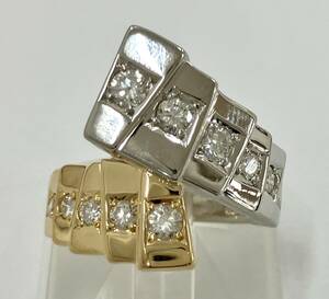 Pt900 K18 combination ring ring 15.5 number diamond 0.94ct 14.1g platinum 18 gold 