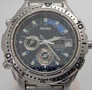 SEIKO セイコー 6M23-6000 クロノグラフ デイト オートカレンダー ブルー文字盤 クォーツ