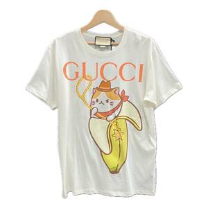 GUCCI グッチ ばなにゃ コラボ ロゴ プリント コットン 半袖 Tシャツ 615044 サイズXS メンズ アイボリー系カラー