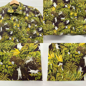 RIPNDIP リップンディップ 半袖シャツ Lサイズ コットン100% 猫 グリーン系 アロハシャツの画像3