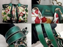 GUCCI トートバッグ 153033 467891 ベロア調 グリーン シルクスカーフ 花・木の実 店舗受取可_画像7