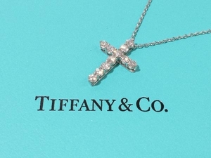 【鑑別書付き】 TIFFANY ＆ Coティファニー Pt950 41cm 天然 ダイヤ付 スモール クロス 十字架 ネックレス