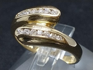 K18 18金 YG ダイヤモンド デザイン リング 指輪 イエローゴールド 3.8g #12 店舗受取可
