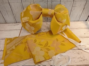 作り帯 黄色 に花柄 可愛い 女性用 和装 和服 浴衣