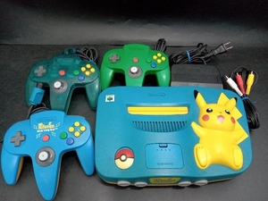  Junk [1 jpy start ] Pikachu NINTENDO64 blue & yellow * controller 3 piece set 