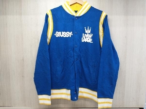 通年 STUSSY ステューシー LIVIN LARGE スナップボタン スタジャン コットン ストリート 難アリ Ｍサイズ ブルー