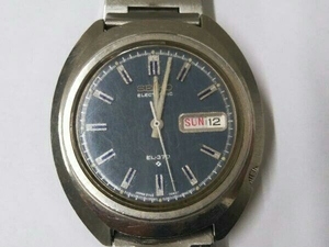 ジャンク 【不動品/パーツ取】SEIKO ELECTRONIC 3703-7020 青文字盤 電磁式 腕時計 ベルト不具合あり