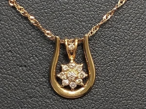 K18 18金 YG ダイヤモンド ペンダント ネックレス イエローゴールド 0.1ct 1.7g 40.5cm 店舗受取可