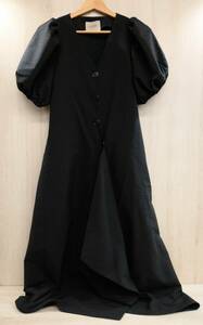 夏 VONDEL フォンデル ボタンVネック パフスリーブワンピース ドレープ UNITED ARROWS 日本製 ブラック 黒 36 半袖ワンピース