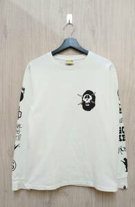 A BATHING APE × STUSSY/アベイシングエイプ×ステューシー/長袖Tシャツ/スカル/ショーンフォント/ホワイト系/Mサイズ