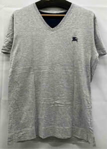 BURBERRY BLACK LABEL バーバリーブラックレーベル　半袖Tシャツ　グレー　サイズ3 綿100% ロゴ刺繍　Vネック