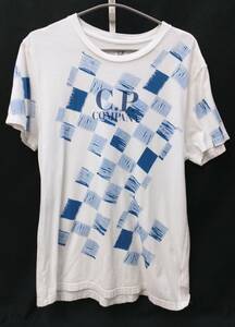 C.P.COMPANY ALL OVER PRINT TEE SHIRT シーピーカンパニー ロゴ プリント 半袖 Tシャツ L 白 青 ホワイト ブルー 店舗受取可