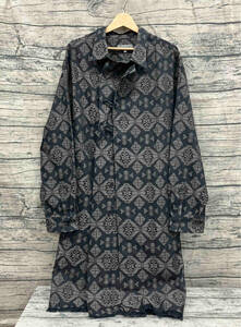 yohji Yamamoto POUR HOMME GEOMETRIC PATTERNED SHIRTS WITH GOWN длинный длина рубашка свободная домашняя одежда пальто ja карта индиго size:3