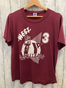 RUSSELL ATHLETIC ラッセル アスレチック 80s 90s プリント 半袖Tシャツ シングルステッチ USA製 ボルドー M